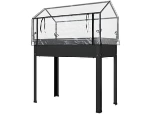 Jardinière surélevée avec serre - noir - métal - protection de serre avec couverture en plastique