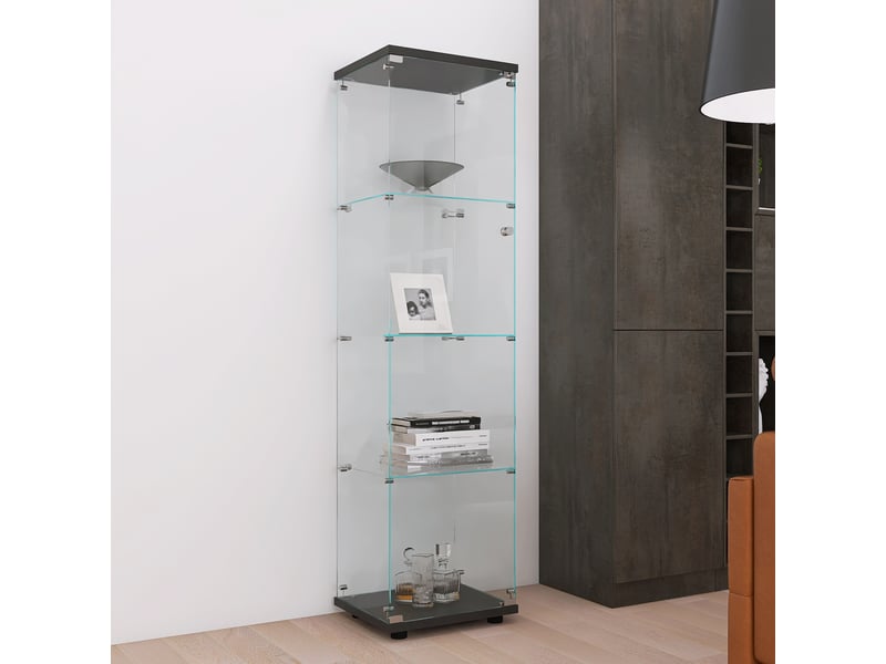  Vitrine en verre 4 niveaux simple porte - 42,5 x 36,5 x 164 cm - noir - meuble de rangement - mobilier salon  - Conforama C
