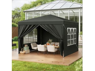 Pavillon de jardin pliant 300x300 cm gris en tissu oxford, toit et parois latérales pour extérieur