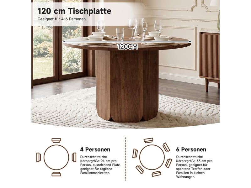  Table à manger ronde ø 120 cm, teinte noyer  - Conforama E