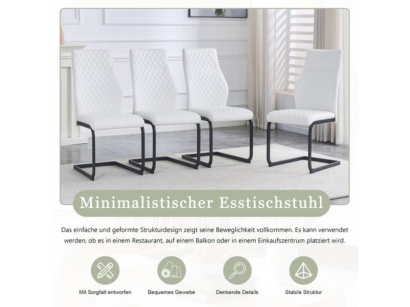  Chaises de salle à manger lot de 2 dossier haut  - métal antidérapant, simili cuir blanc et noir  - Conforama E