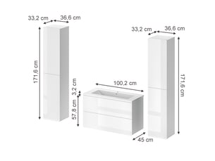 Vicco ensemble de meubles de salle de bain, blanc haute brillanceblanc, 4 pièces