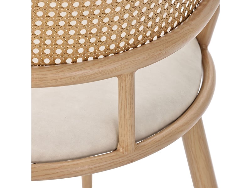  Chaise de salle à manger 4 chaises dossier en rotin chaise repas 4 assise en pu beige  - Conforama C