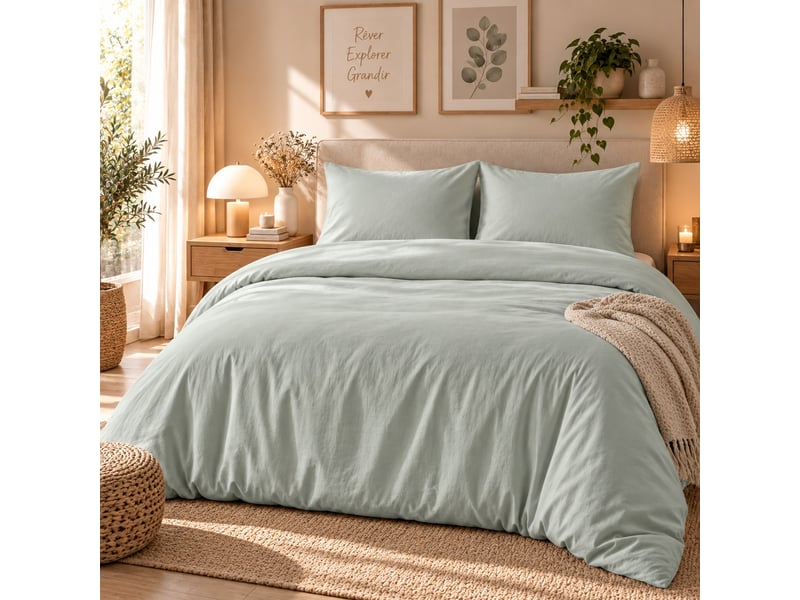  Parure de lit 240x260 cm bambou métis vert PD23206 - Conforama D