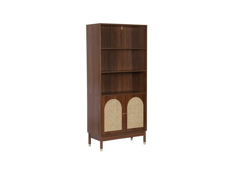  Etagère bibliothèque décor bois et cannage 4 niveaux 2 portes teinte noyer - judith  - Conforama A