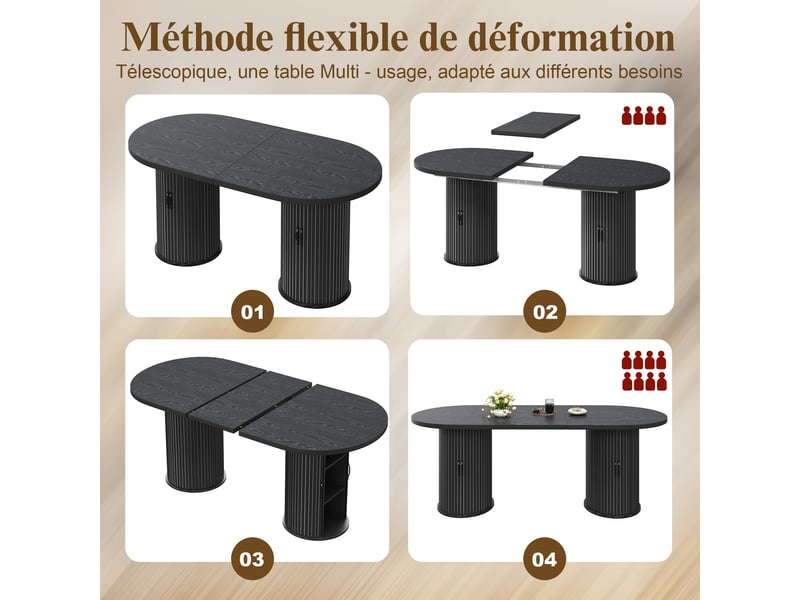  Table à manger extensible,150-190x80x75 cm,avec rangement,mdf,noir  - Conforama E