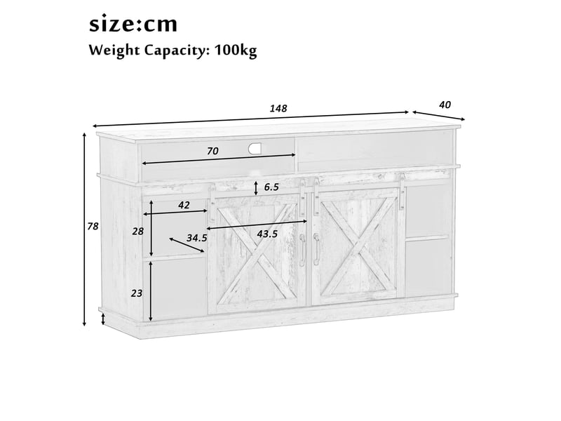  Meuble tv 148 x 40 x 78 cm, portes coulissantes, rangements, marron rustique  - Conforama C