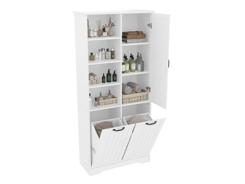  Armoire de salle de bain 78 x 35 x 172,7 cm – blanche – 2 paniers à linge et rangements modulables pratiques  - Conforama A