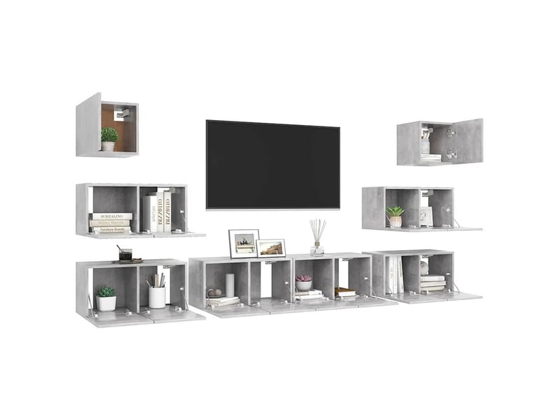  Ensemble de meubles tv 8 pcs gris béton bois d'ingénierie shl94722  - Conforama C