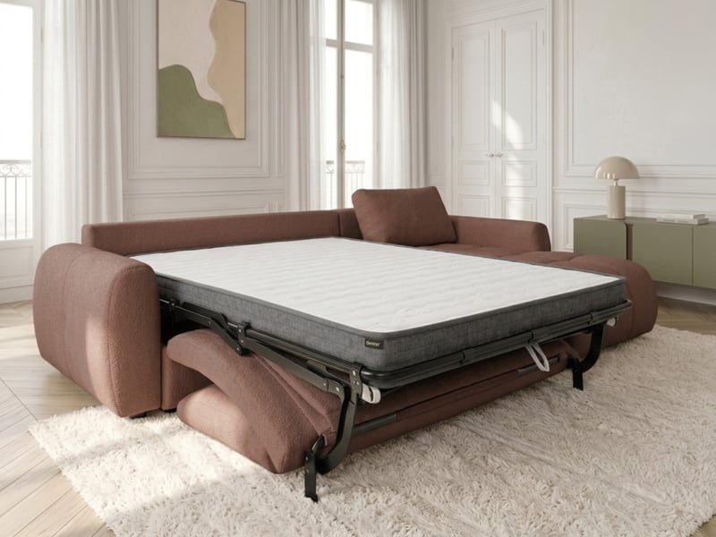  Bobochic canapé d'angle réversible convertible coffre fuji ouverture express tissu chiné rouge  réversible FUJI - Conforama D