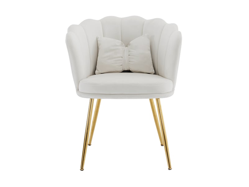 Lot de 4 chaises rembourrées ulevr en velours beige, dossier pétale, pieds en métal doré, coussins, 63 x 58 x 77 cm - Conforama A