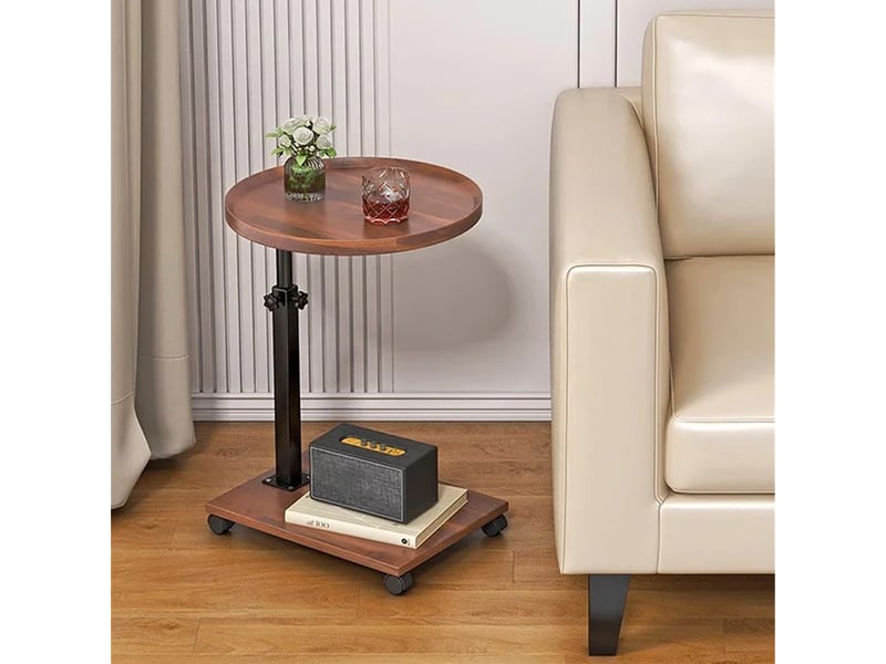  Table d'appoint c 2 niveaux, plateau rotatif 360°, hauteur réglable, roulettes, espace rangement, canapé, lit, salon PHK_34P6UCMN - Conforama C