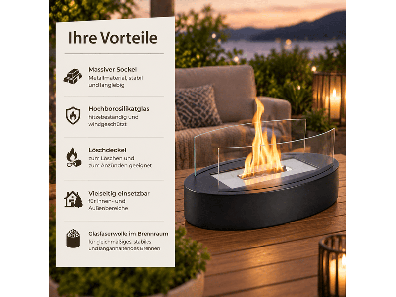  Zmh cheminée éthanol de table moderne intérieur et extérieur 34.7x19.7x13.6cm noir  - Conforama D