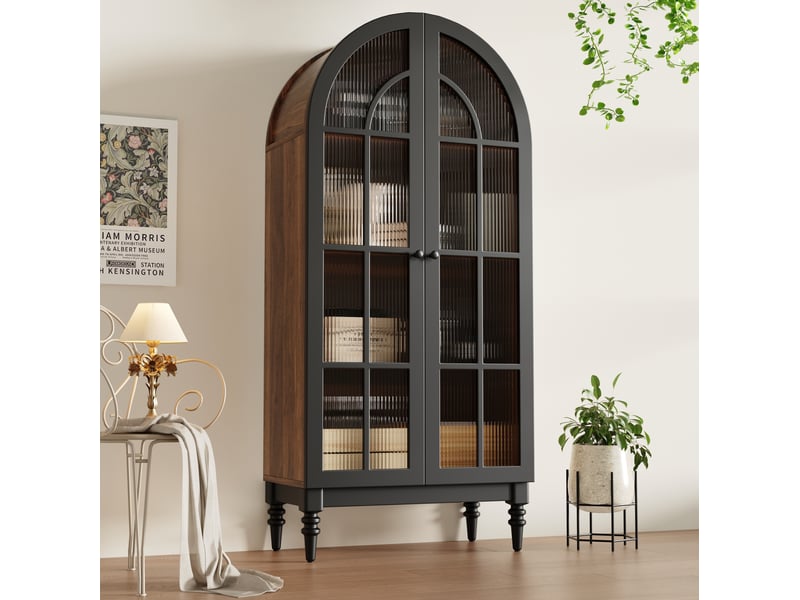  Vitrine haute avec portes vitrées et compartiments, effet bois noir, pour salon, en mdf, 76 × 35,5 × 165 cm  - Conforama D