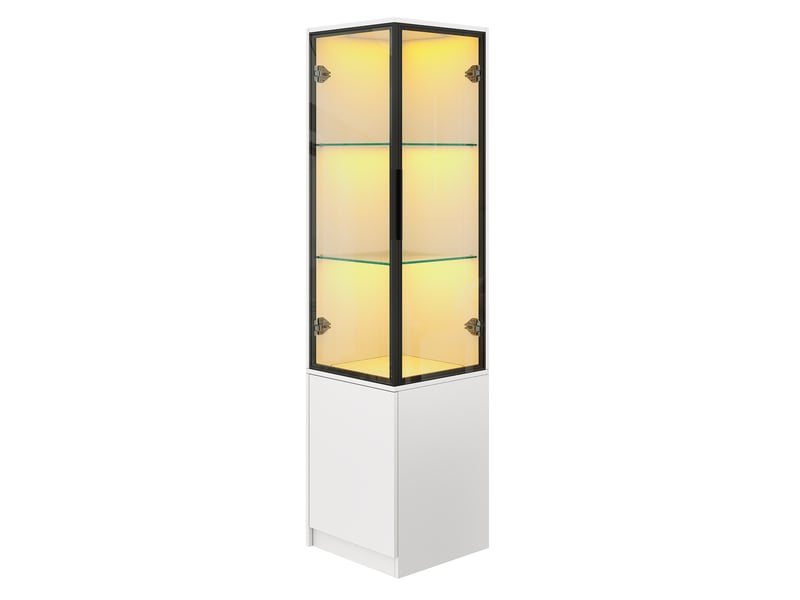 Vitrine d’angle 40x40x160 cm blanche avec led pilotée par application - Conforama A
