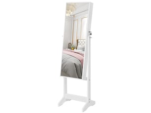 Psyché armoire à bijoux sur pied blanche avec serrure