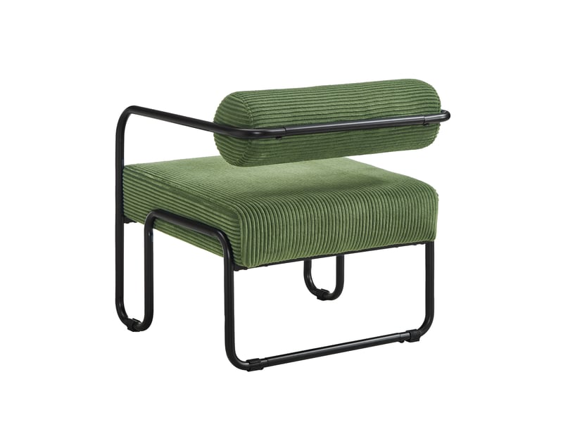 Fauteuil lounge moderne en velours côtelé 68,5×73×70,5 cm, structure métal noire - Conforama E