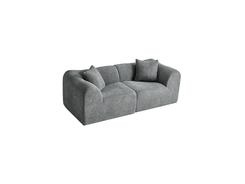 Canapé droit fixe 2 places en velours gris compressé, avec 2 coussins, idéal pour salon ou appartement - Conforama A