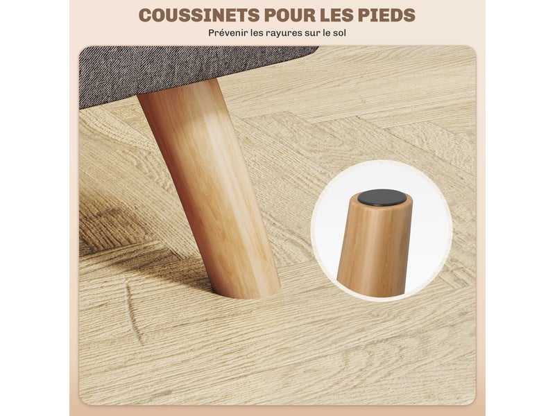  Repose pied salon ottoman siège rembourré en tissu avec pieds en bois gris 27 x 27 x 26 cm  - Conforama R