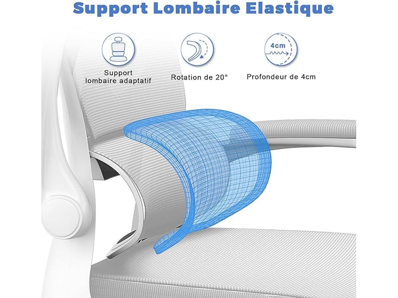  Chaise de bureau ergonomique: fauteuil bureau avec support lombaire en c,dossier et appui-tête réglables,reversible armrest,siege en maille respirante convient à la maison bureau ,lecture,grise  - Conforama D