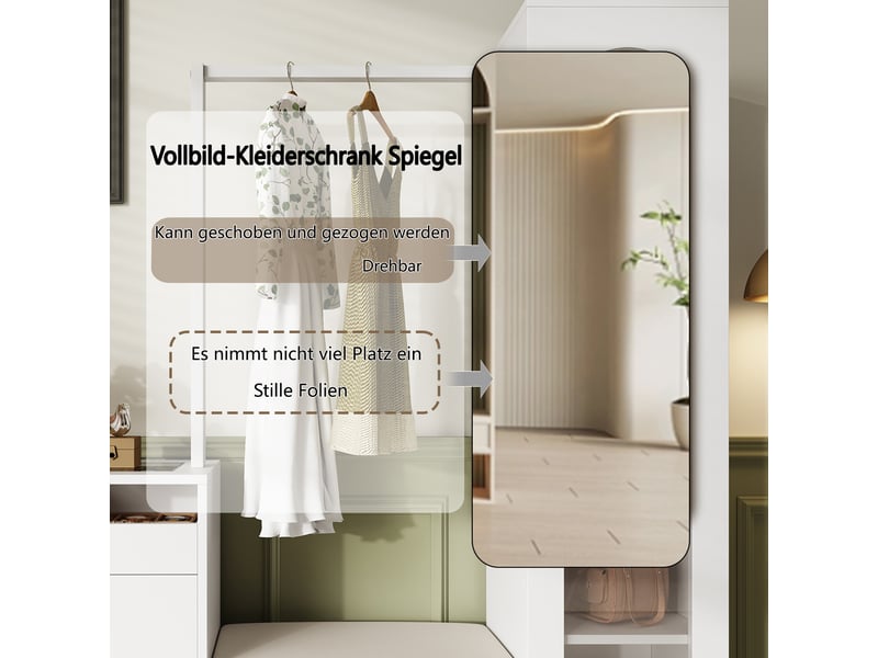  Ensemble vestiaire d'entrée avec miroir, banc à chaussures et led blanc  - Conforama E