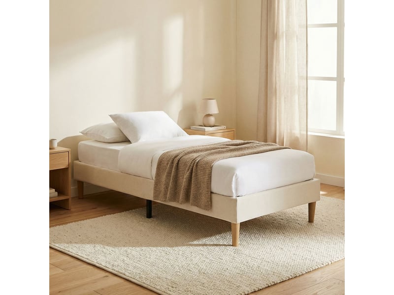 Sommier tapissier paimpol 90 x 190 cm revêtement tissu - blanc crème - Conforama B