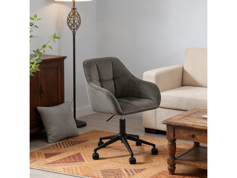  Chaise de bureau pivotante 360° à hauteur réglable - lpospi - accoudoirs intégrés, velours gris foncé  - Conforama C