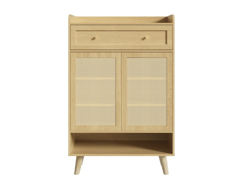  Meuble à chaussures oslo rotin 80x35x105 cm, 2 portes, 4 étagères, tiroir &amp; niche ouverte  - Conforama A