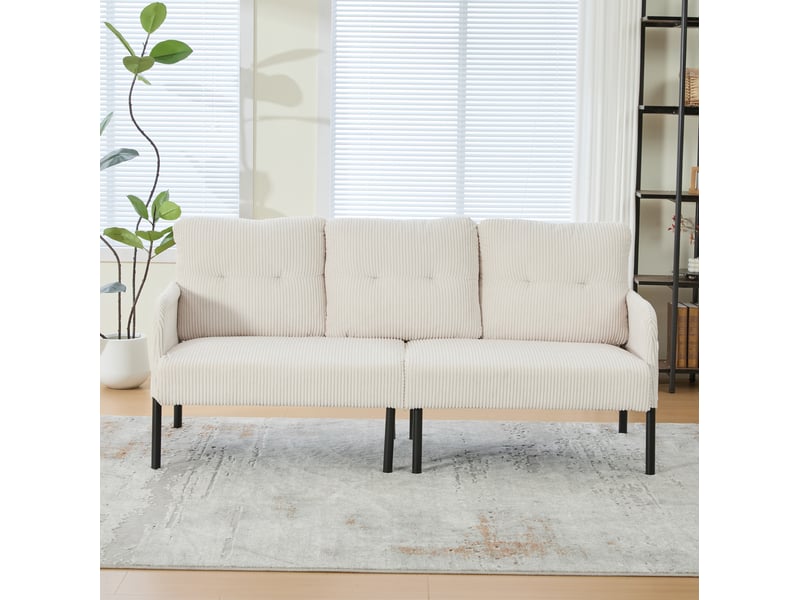 Canapé 3 places en velours côtelé beige avec poches latérales - Conforama E