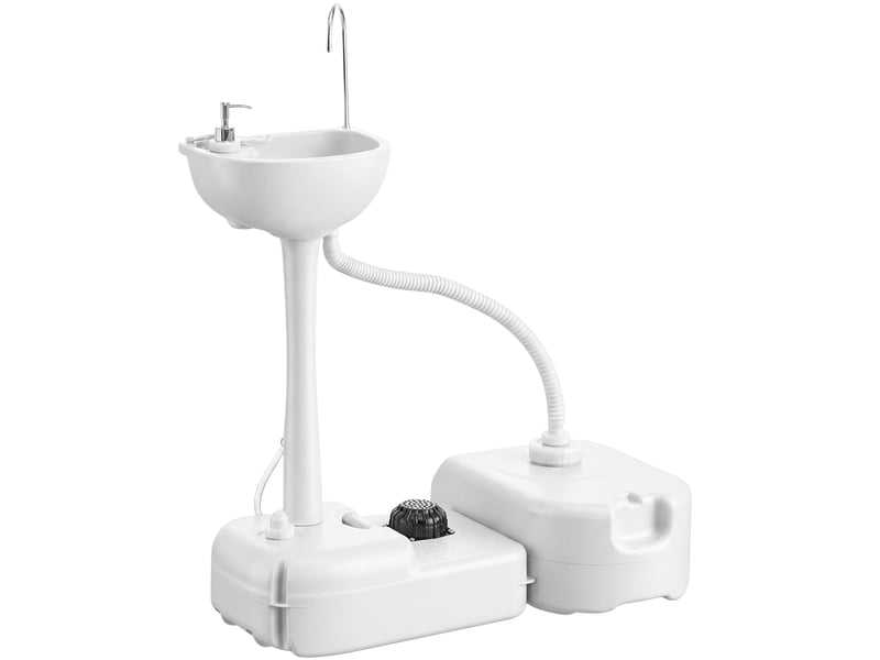  Évier de camping portable avec 2 roues, réservoir d'eau de 17 l et réservoir de savon de 2,5 l, 83 x 50 x 103 cm  - Conforama A