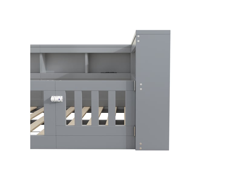  Lit enfant 140x200 cm, canapé-lit,  rangement, prise et usb, sommier, aggloméré, gris, sans matelas  - Conforama R