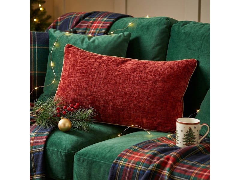  Coussin décoratif rectangulaire déhoussable en velours amyas - rouge  - Conforama B