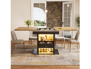 Table à manger extensible 110-140x80x77.9 cm avec rangement et led coloris noir