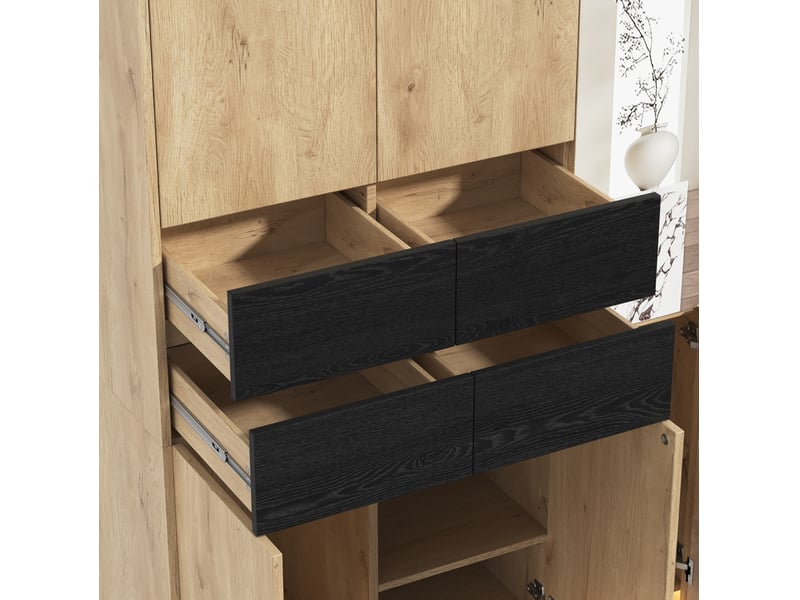  Garde-robe d'entrée, porte armoire 200x47x200 cm avec miroir et led, mdf, couleur bois  - Conforama E