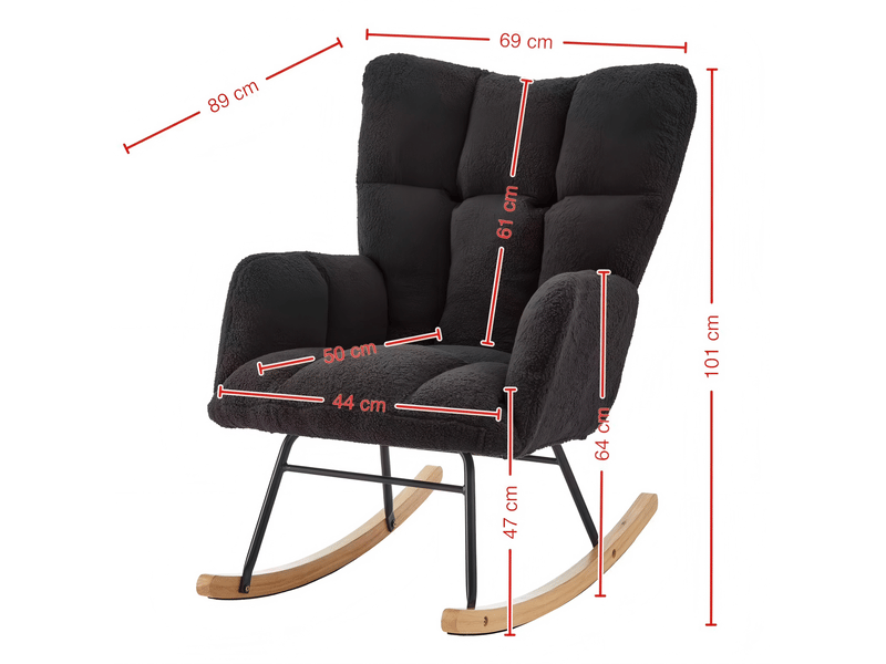  Fauteuil à bascule avec assise rembourrée et structure renforcée, en polyester gris foncé pour détente quotidienne  - Conforama D