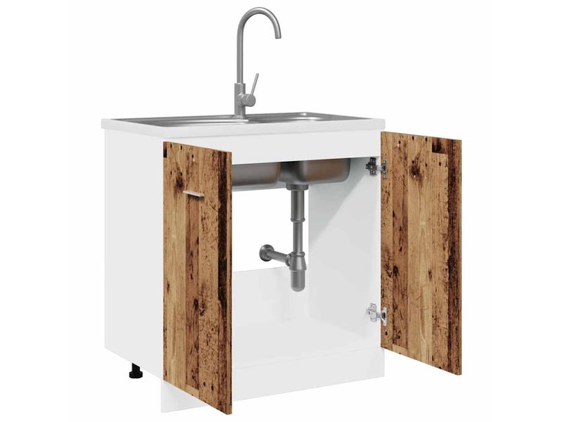 Meuble sous-évier le plan de travail non inclus bois ancien 80x46x81,5cm bois d'ingénierie - Conforama D