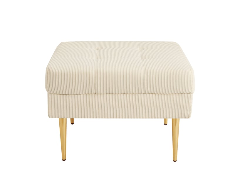 Canapé droit 4 places avec pouf modulable en angle, assise rembourrée et pieds hauts en fer, velours côtelé beige clair - Conforama E