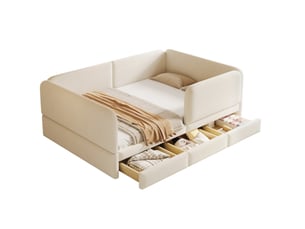 Lit avec rangement 140x200 cm <strong>HAVRYA</strong> <strong></strong> coloris beige