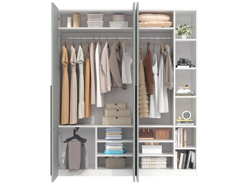  Armoire combinée avec 14 niches, 2 tringles et porte-pantalons coulissant moderne pour chambre grise 160 × 50 × 200 cm  - Conforama A