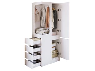 Armoire une porte avec 4 tiroirs et penderie ouverte pour chambre en pin, contreplaqué et mdf blanche 70 × 40 × 170 cm