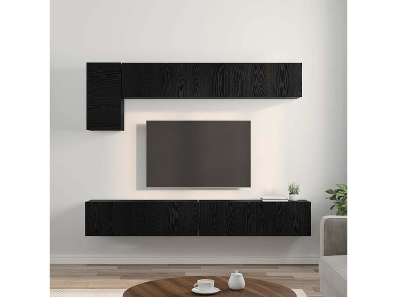  Ensemble meuble tv - banc tv - meuble de rangement 5 pcs chêne noir bois d'ingénierie  - Conforama D