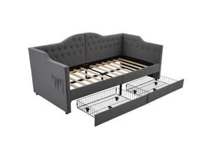 Lit avec rangement 90x190 cm OKWISH coloris gris