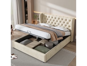 Lit 2 places 180x200 cm <strong>MEULVA</strong>  <strong></strong> coloris beige