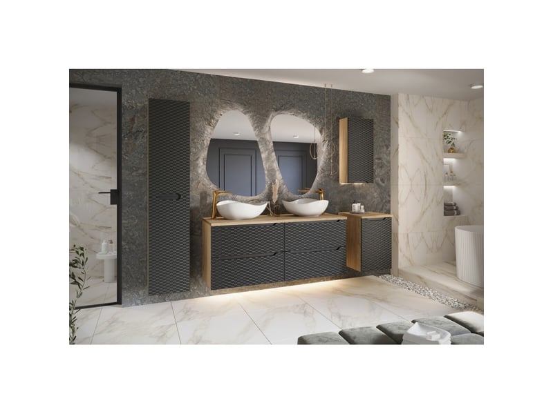  Meuble sous vasque yoka – 2 tiroirs – chêne clair et noir – l80 × p46 × h57 cm – à suspendre  - Conforama B