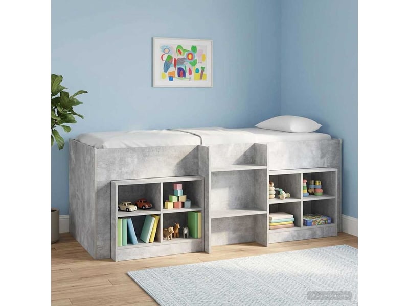  Cadre de lit élevé pour enfants - lit jeune gris béton 90 x 200 cm  - Conforama C