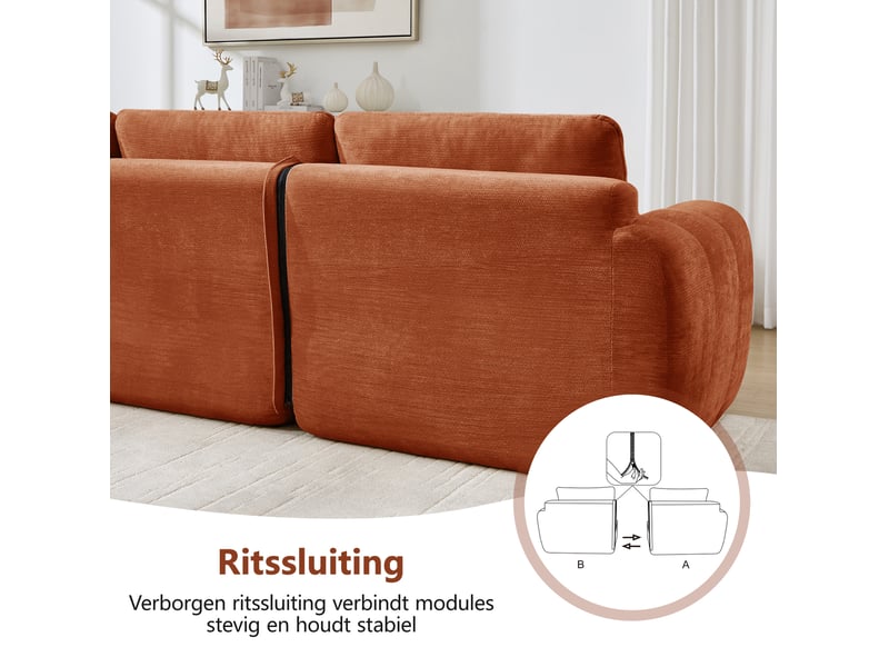  Canapé d'angle modulable 3 places avec ottoman sans cadre, en chenille orange  - Conforama D