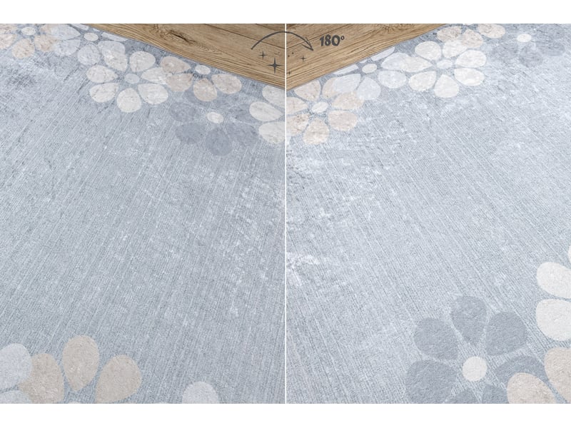 Tapis de couloir antidérapant lotus margaretka 60960 fleurs gris lavable 120 cm 120x440 cm - Conforama C