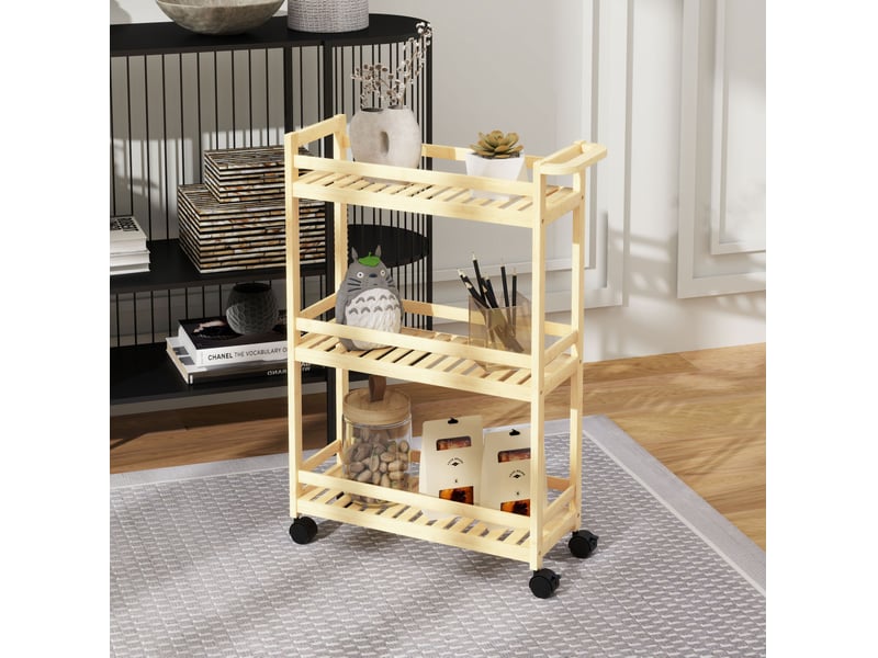  Desserte de cuisine à 3 étagères avec poignée et 4 roulettes, en bambou naturel, pour cuisine, 55 × 20 × 75 cm  - Conforama C