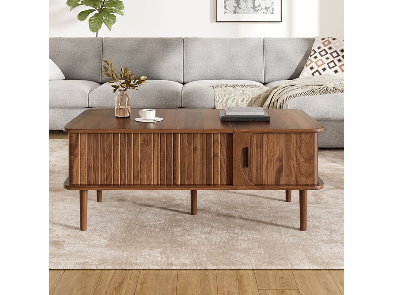 Table basse relevable avec porte coulissante et niche de rangement, finition noyer, pour salon, 100 × 48 × 55,5 cm  - Conforama B