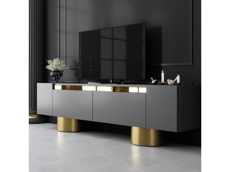  Meuble tv 2 portes abattantes noir et doré  - Conforama E